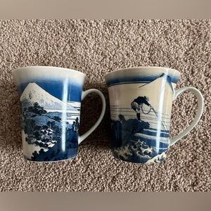 Hokusai's Mount Fuji Design- Set of 2 Fine China Coffee Cups